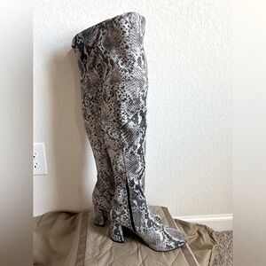 Over the knee soft cloth faux snake print boot